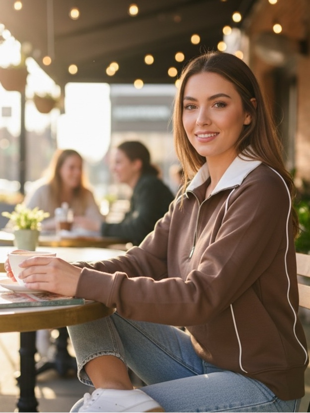 Women’s Brown Quarter-Zip Pullover Sweater